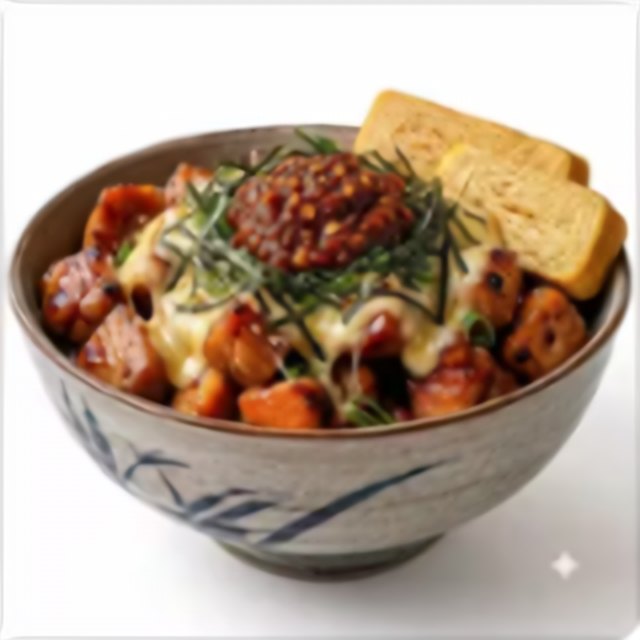 Spicy Melted Cheese Teriyaki Chicken Don + Tamagoyaki